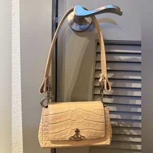 Vivienne Westwood Hazel Medium shoulder handbag Cream Beige Croc-Embossed